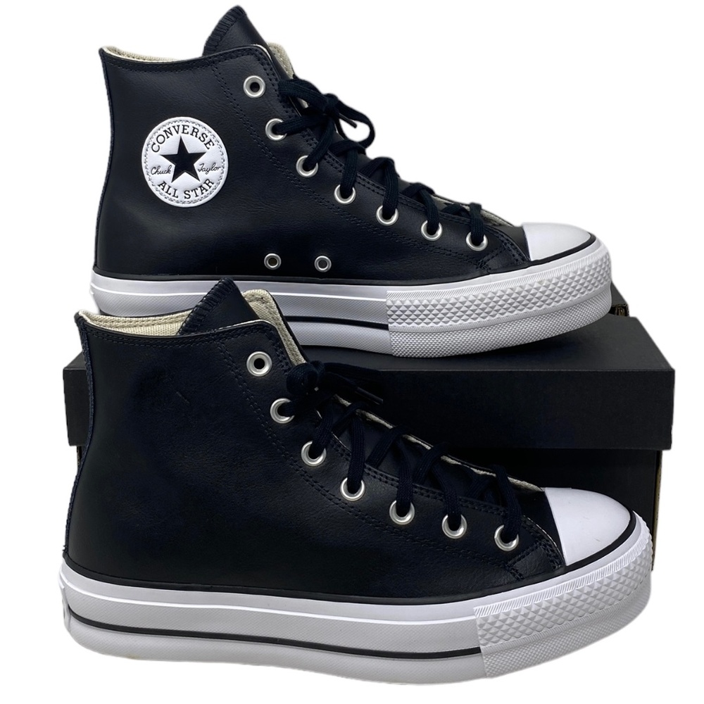 Converse Chuck Lift Platform High Top Leather Black Women Size Sneakers 561675C - Picture 2 of 11